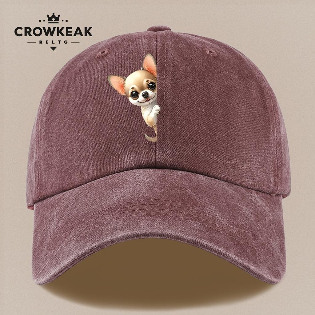 Pc Niedliches Cartoon Chihuahua Muster Gedruckte Baseballkappe Sommer Lässiges Bekleidungszubehör Schwarze Papa Trucker-Kappe Atmungsaktiv und