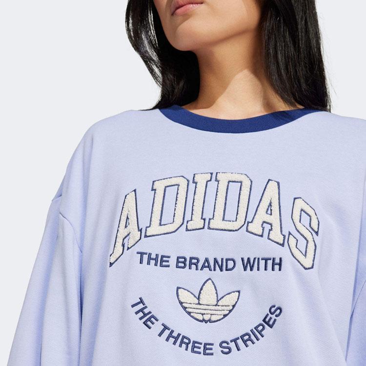 Adidas Originals Vrct Letter Logo Embroidered Loose Fit Crew Neck Long Sleeve Sweatshirt Women Sweatshirt Blue IT4271