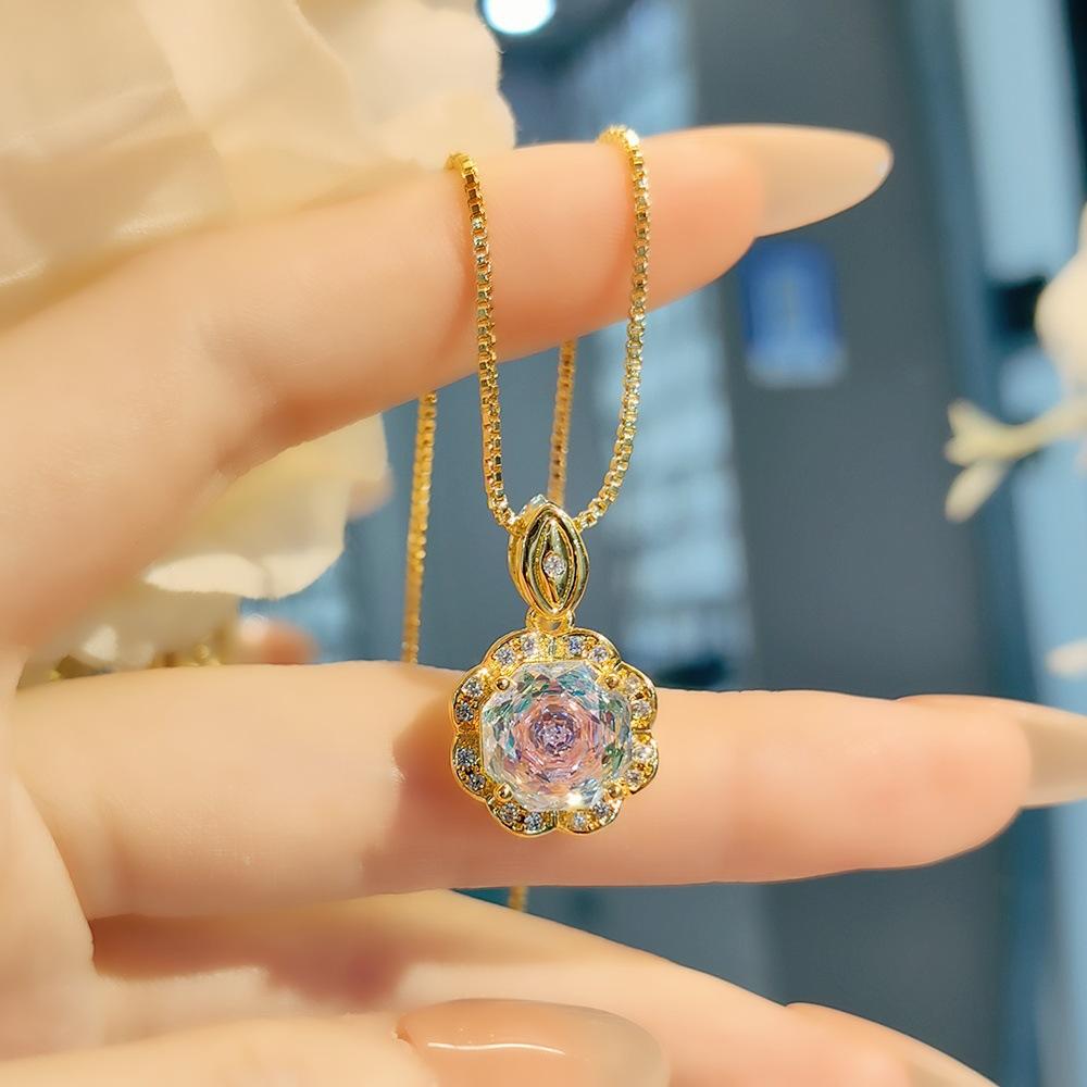 Exquisite Colorful Octagon Millennium Rose Cut Paraiba Ring Set Light Luxury High Carbon Diamond Redstone Stud Earrings Pendant
