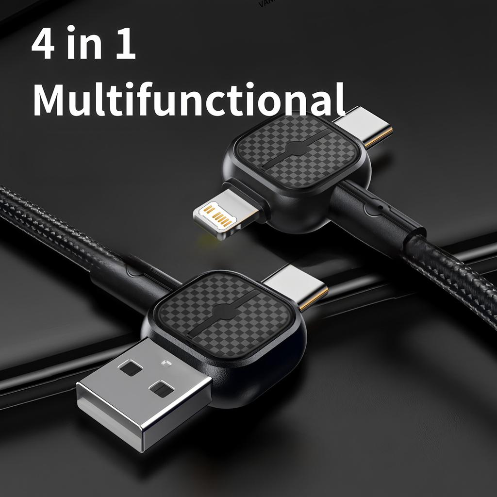 Multi-Function Dual-Input PD Four-In-One Charging Cable USB/Type-C to L-Type Fast Charging Cable Vehicle-Mounted Cable