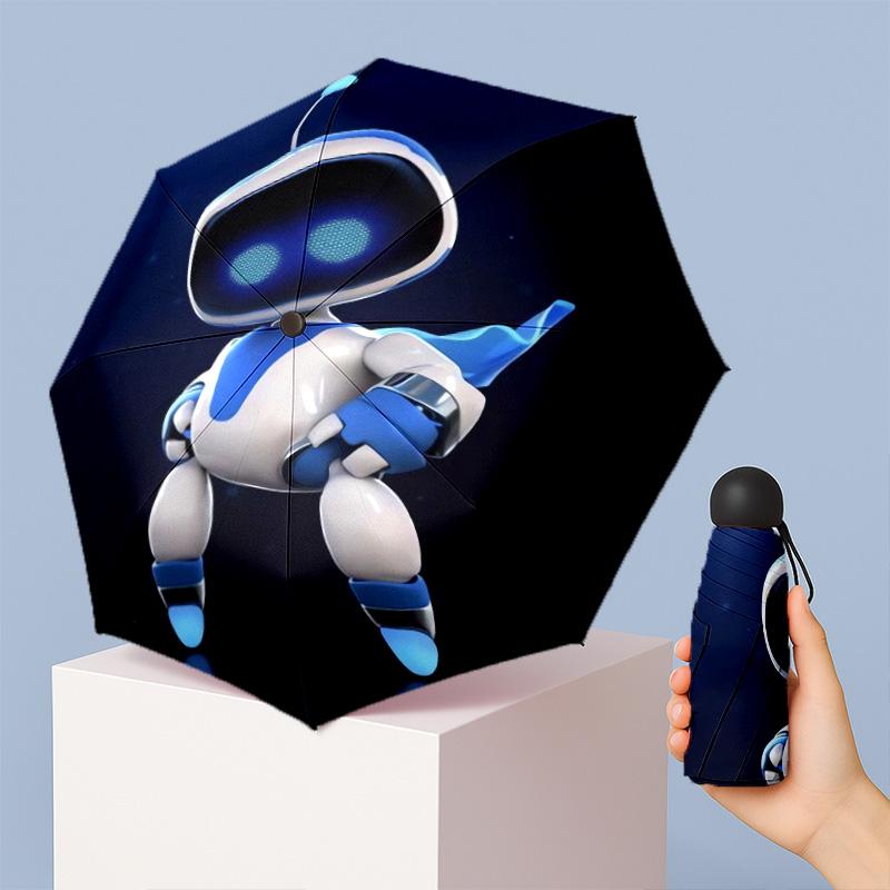 Astro Bot Printed 5?Fold Mini Umbrella 8?Rib Windproof Compact Umbrella For Women Pocket Carry