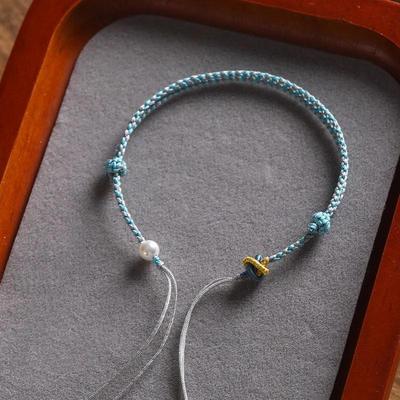 Pulsera de Trenza de Cuatro Hilos Tejida a Mano con Hebilla de Seguridad y Cuerda Elástica Dorada