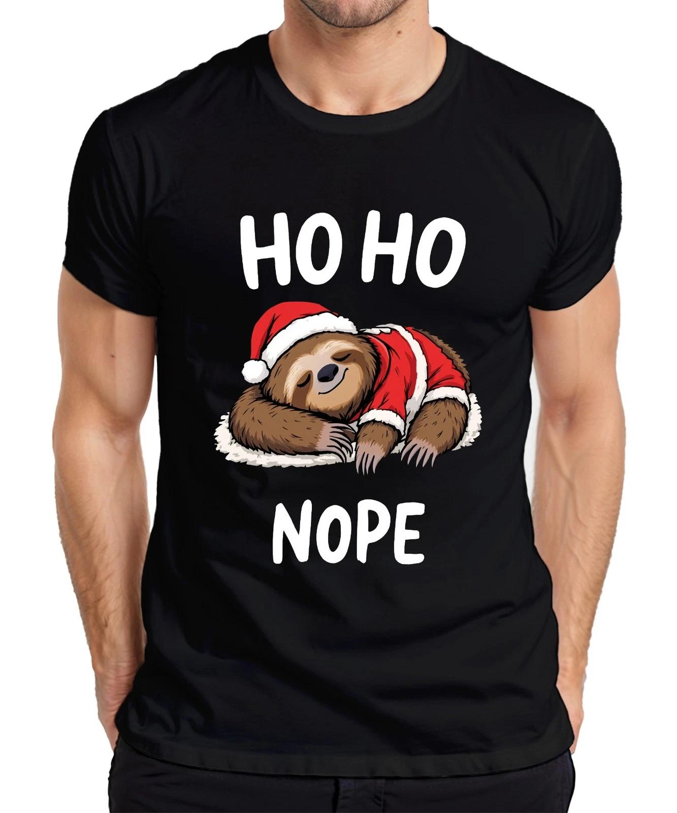 HO HO NOPE Sloth Santa Hat Sleeping Funny Gift Mens T-Shirt- 2XL