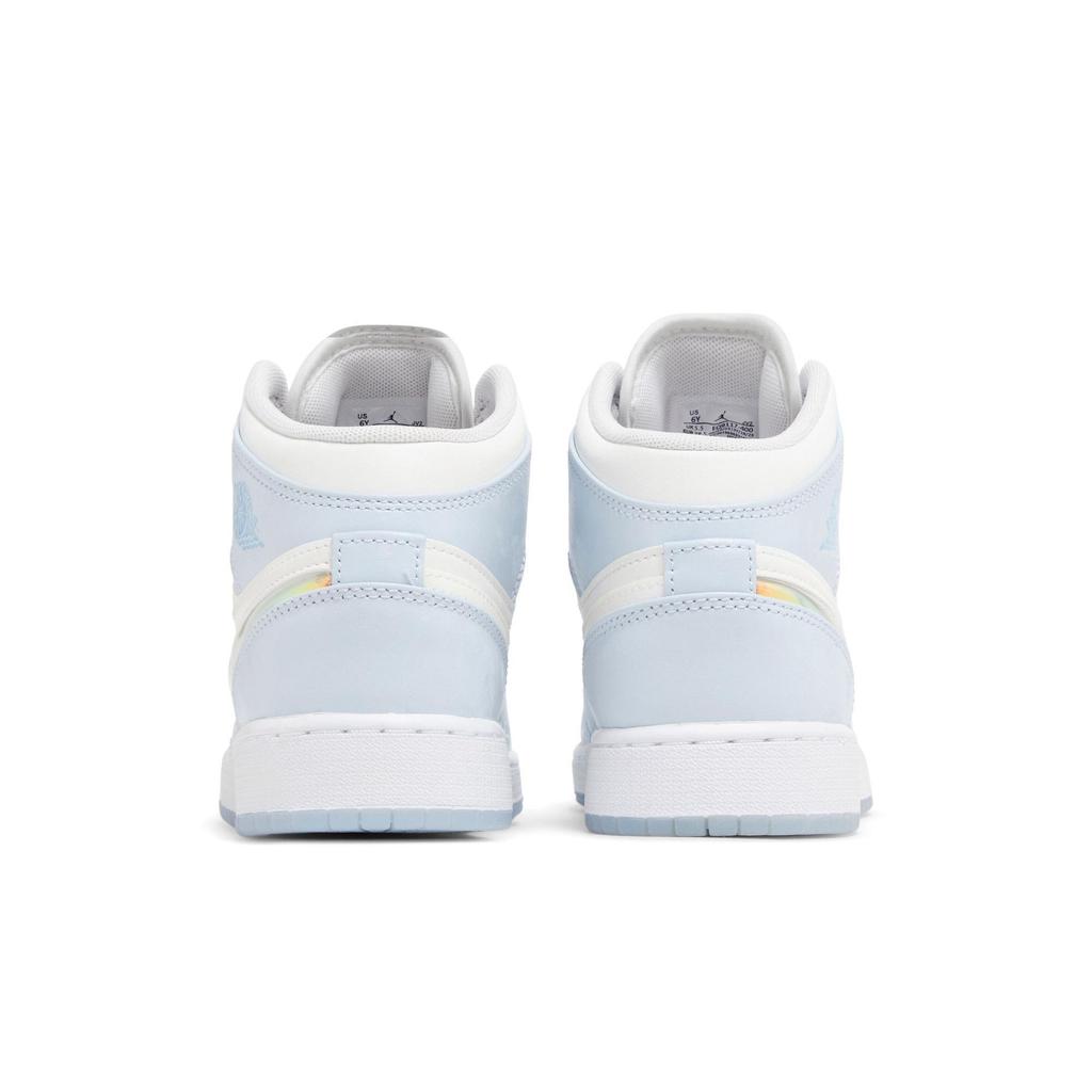 Air Jordan 1 Mid SE Grade School 'Glitter Swoosh' (Unisex) Blue Tint / Summit White / White / Ice Blue Kids' Basketball Shoes FQ9117 400