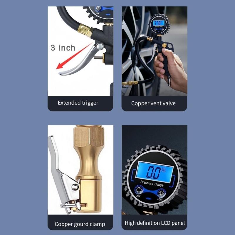 Digital Tire Pressure Gauge and Inflator 250PSI with Rubber Hose Quick Connect Coupler Large Display for Car Truck SUV