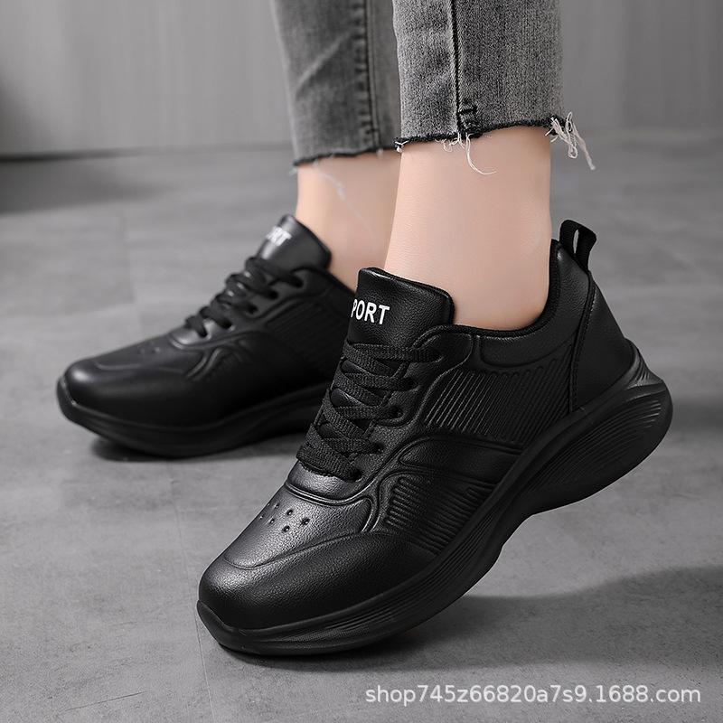 

Leather sneakers women s lightweight all-black shoes flat-soled kitchen work shoes casual shoes large size women s shoes travel running shoes 42