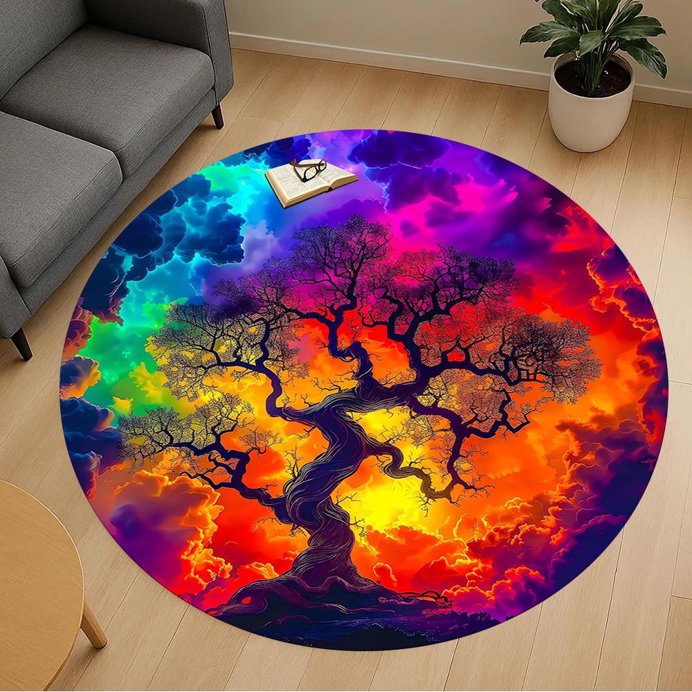 1pc Tree of Life Cosmic Art Pattern Office Round Rugs, Under Chair Round Rugs for Living Room, Bedroom, Bathroom Decoration Carpet 091833