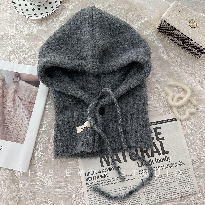 Korean Wool Balaclava Women's Autumn and Winter Windproof Warm Ear Protection Hat Scarf Integrated Knitted Woolen Hat