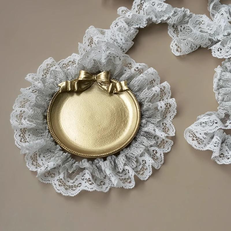 

4 см в ширину двойная вышитая плиссированная кружевная рамка для макияжа для девочек фоторамка для куклы платье юбка ручная работа DIY материал 1 yard серый