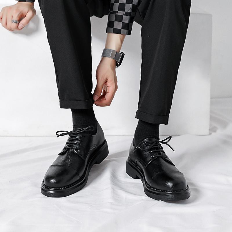 Round toe men's leather shoes Minimalist and versatile style Wedding Party Office Outdoor Leisure Business Men's Oversized Shoes