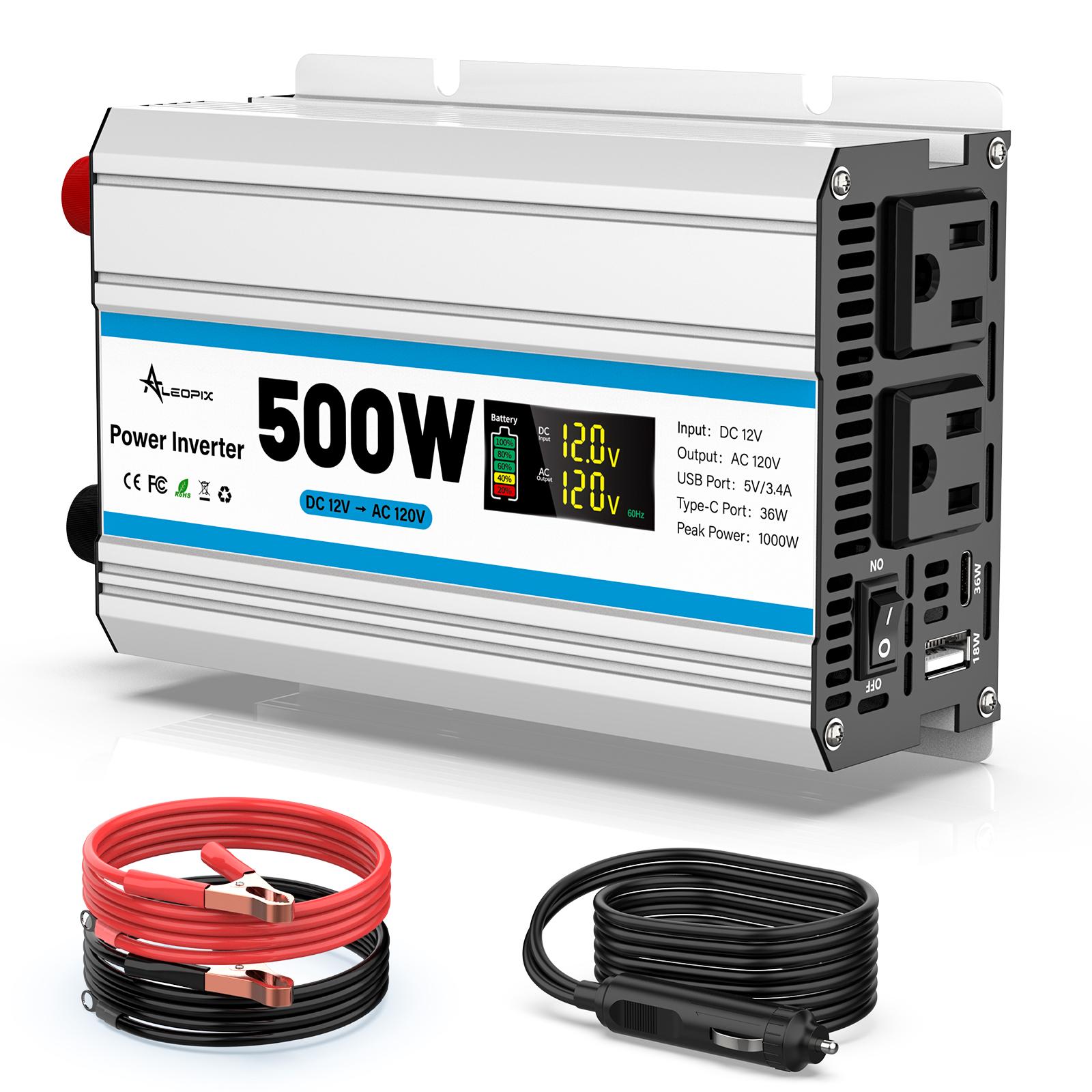 

Инвертор мощностью 1000 Вт, автомобильный инвертор для ноутбука, автофургона, грузовика со светодиодным дисплеем, прикуривателем, портами USB 18 Вт и USB-C 36 Вт