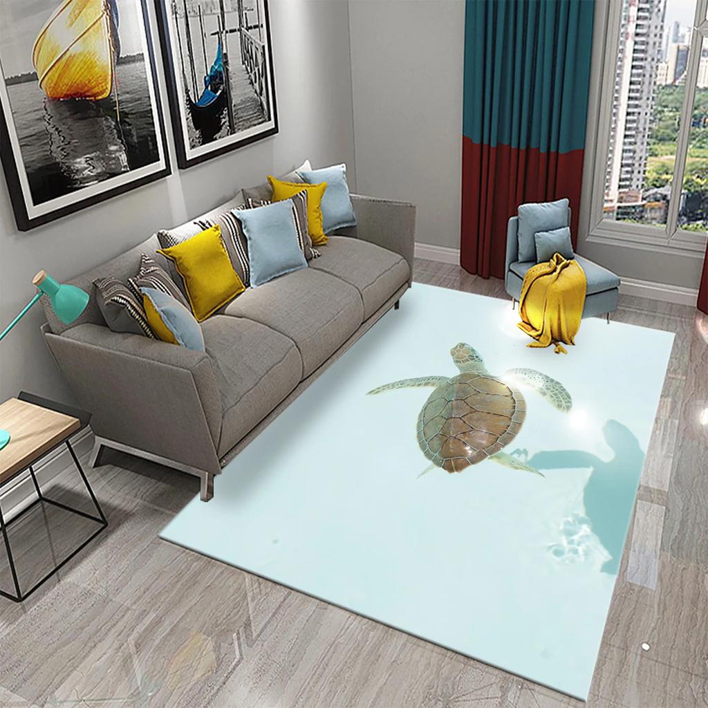 Teppiche mit 3D-Cartoon-Meeresschildkrötenmuster für Wohnzimmer, Badezimmer, rutschfest, groß, Schlafzimmer, Bettvorleger