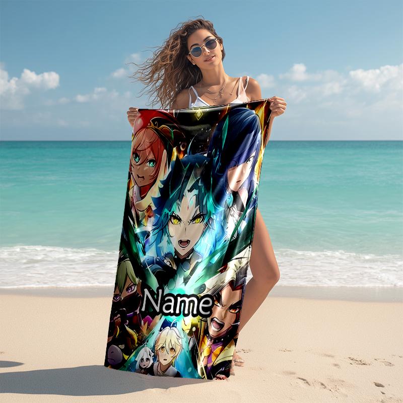 Personalized customized proof beach towel with Genshin Impact characters pattern - soft, absorbent,quick-drying,perfect swimming,camping&bathing