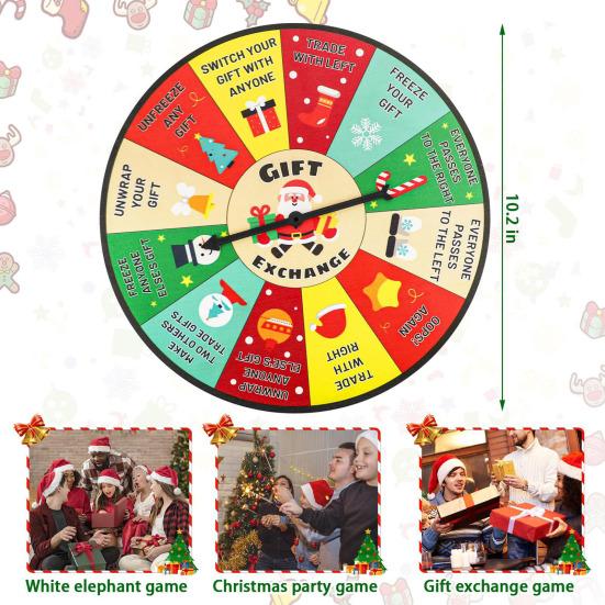 Weihnachtsgeschenke-Austausch Glücksrad Holz White Elephant Party Spiel für Familie Kollegen Erwachsene Kinder Feiertagsparty Zubehör