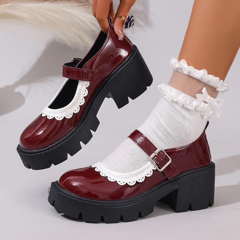 Ballet Mary Jane Shoes Women Platform Heeled Simple Lolita Shoes Student College Sweet Medium Heel Women Single Shoes Loafers