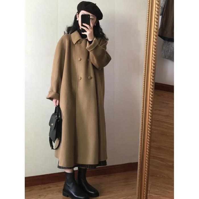 Woolen Retro Hepburn-Style Petite Mid-Length Coat for Women, 2025 Autumn/Winter XL верблюд