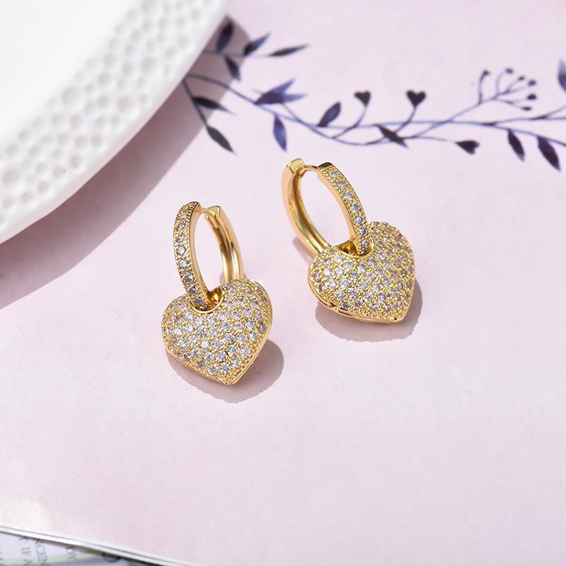 Luxury Romantic Love Heart Hoop Earrings For Women Zincon Crystal Geometric Gold Color Elegant Wedding Bride Earrings Jewelry