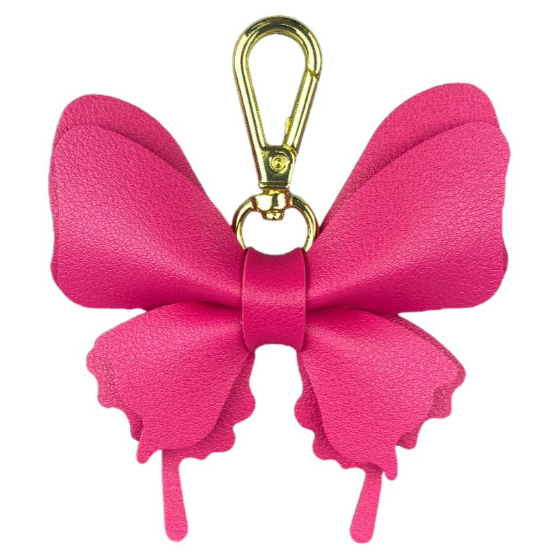 Handcrafted Elegant Butterfly Leather Keychain Double-Layer Wing Design with Premium Light Gold Hook Bag Charm Gift Accessory