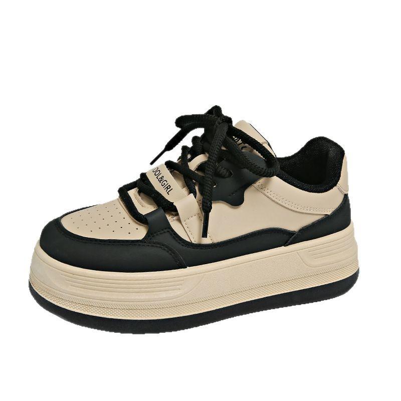 Popular Hong Kong Style Muffin Thick Baseplate Shoes Women's Spring and Autumn Niche 2025 New Height-increasing Versatile Casual Sports Bread Shoes