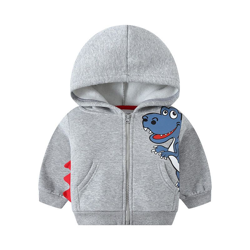 Fleece-Lined Men's Hoodie Dinosaur Zip-up Shirt Children's Clothing