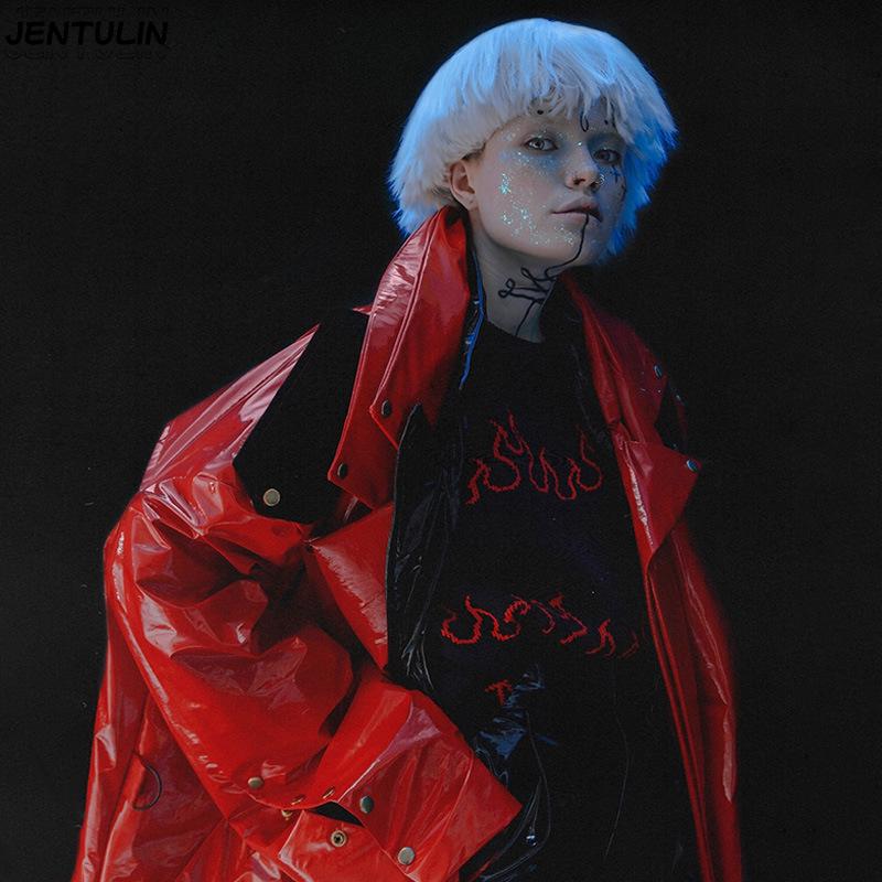 Cross New Flame Jacquard Harajuku Knit Sweater - Autumn/Winter Warm Punk Loose Round Neck Pullover