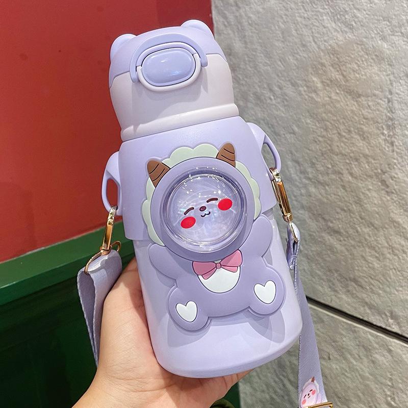 520ml Charming Kids Thermos Bottle With Straw Lightweight Stainless Steel Spacious Boys Girls Student Water Cup Leak Proof Kettle
