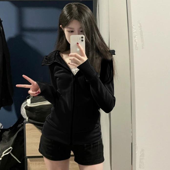 

Женский приталенный кардиган на молнии с капюшоном в стиле ретро - Маленький размер, Осенне-зимняя куртка для йоги и спорта XL (60-65 kg)