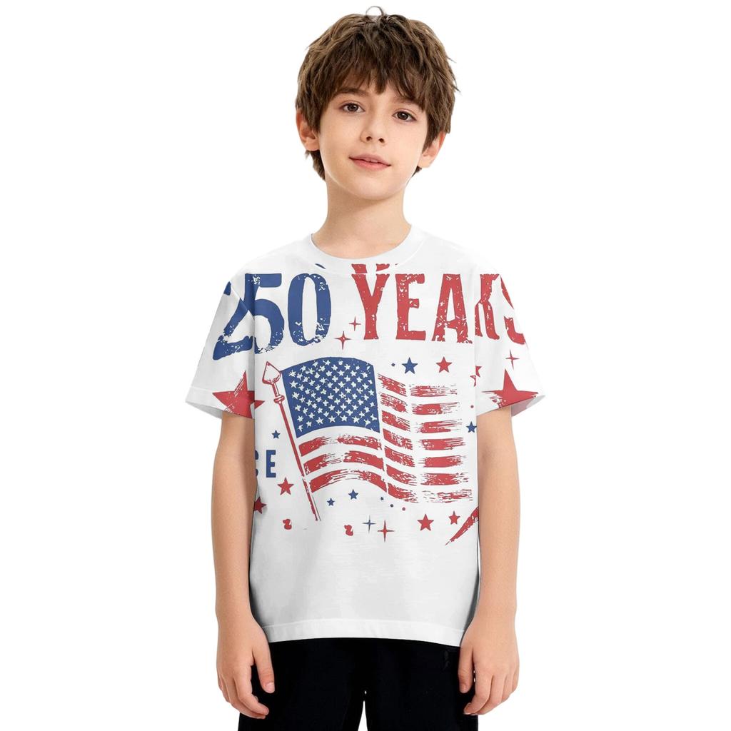 T-shirt Casual da Bambino Girocollo Manica Corta con Stampa Giorno dell'Indipendenza