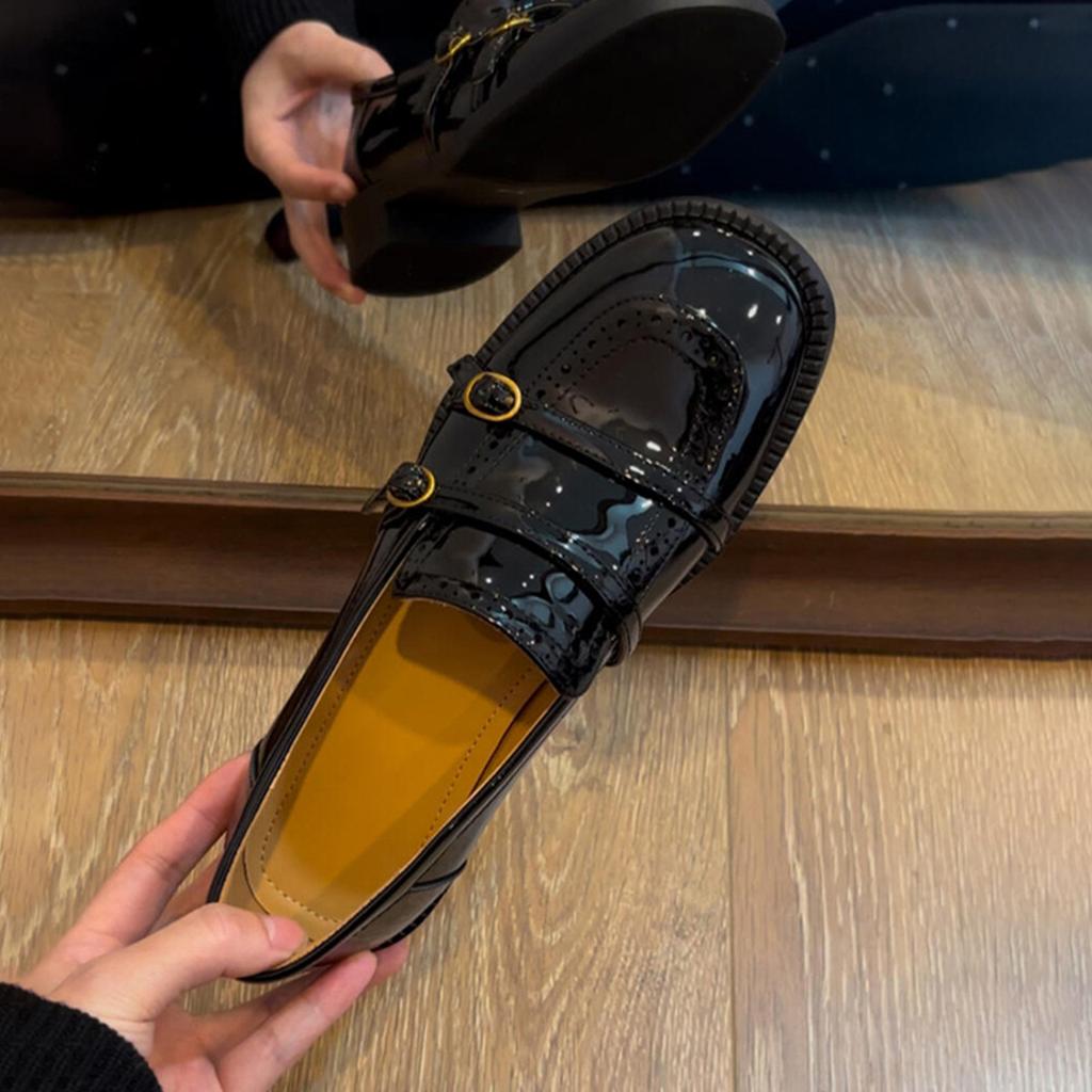 Sheepskin~ French British style leather platform small leather shoes women's one-pedal loafers round head with skirt jk single shoes