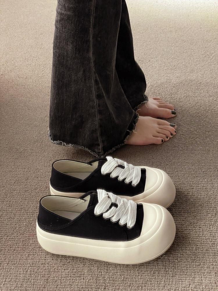 Ugly Cute Big Head Bread Shoes Women's Chic Shoes Versatile 2025 Spring New Two-wear Canvas Shoes Platform White Shoes