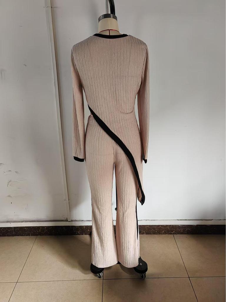 2025 Spring/Summer Women's Color-Block Long-Sleeve T-Shirt & Patchwork Pants Set