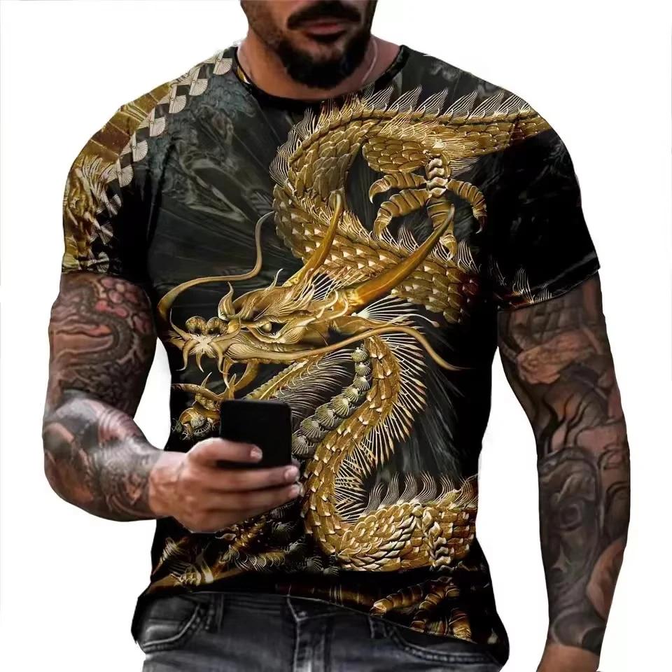 Summer Men's T Shirt Casual Short Sleeve Dragon 3d Pattern Pullover Street Loose Clothing Men T-shirt Women T Shirt Kid Tshirt