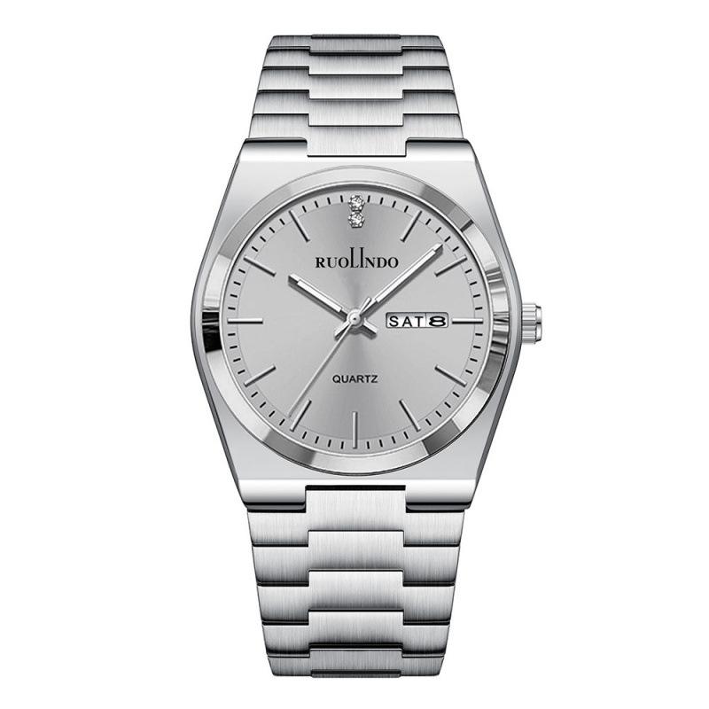 Men's watch, double calendar, thin butterfly buckle, steel belt, quartz men's watch