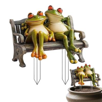 20x20cm Home Frog Decor 2D Flat Acrylic Frog Couple Bench Sculpture Statues Figurines Ornaments For Porch Backyard Bookshelf