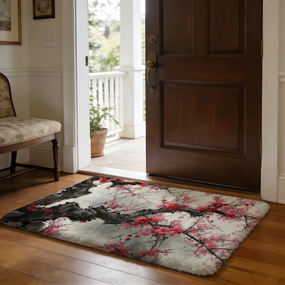 Plum Blossom Flower Floor Mat Soft Flannel Absorbent Mat Non-Slip Rug Home Bedroom Bathroom