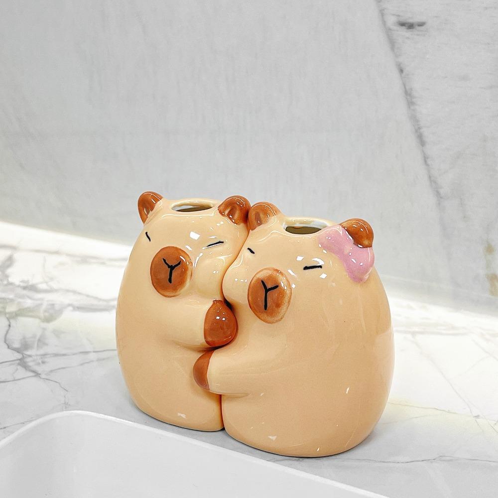

1pair Cute Ceramic Toothbrush Holder Novelty Stable Base Toothbrush Rack Capybara Vanity Organizer Home Decor світло-сірого кольору