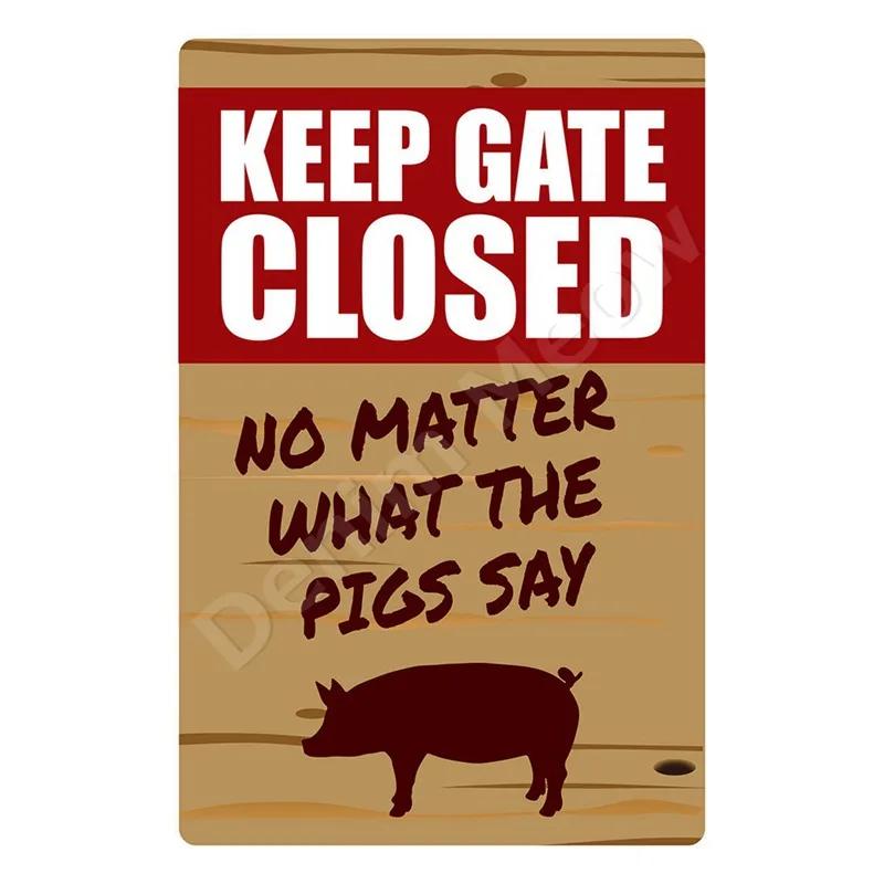 Vintage Metal Tin Sign Keep Gate Closed Funny Dog Horse Cat Sayings Wall Art Animal Lawn Garden Yard Decor