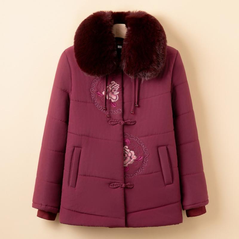Winter new grandma clothes fleece thickened cotton-padded coat middle old mother fur collar cotton-padded jacket old lady cotton-padded clothes women