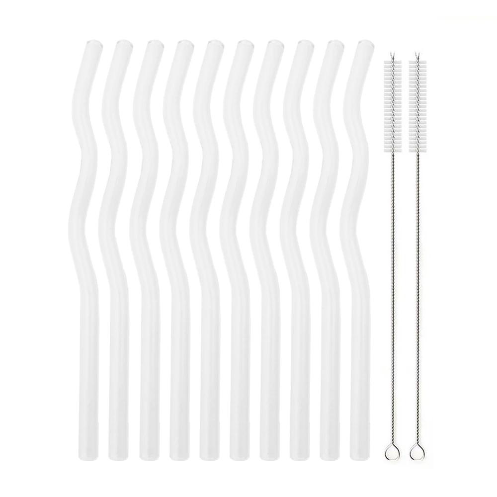 12Pcs Colorful Glass Straws Wavy Reusable Drinking Straws Eco-friendly Straws for Drinks Coffee Milk Tea Straw Barware