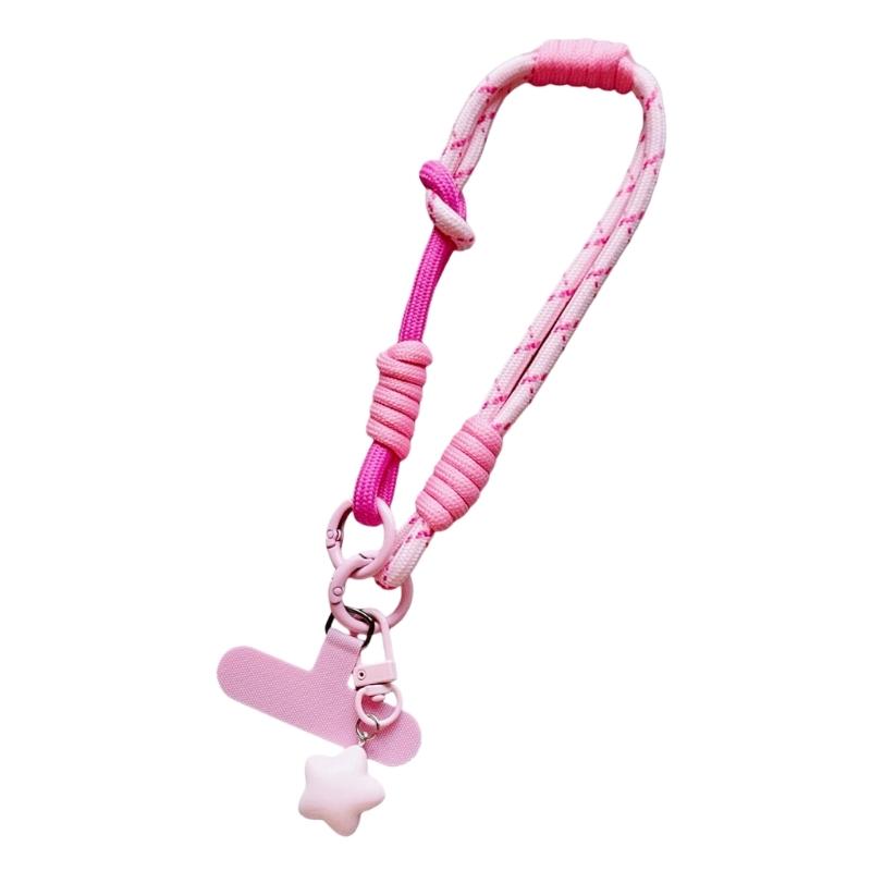 Multicolor Phone Strap Polyester Metal Charm Detachable Tethers Mobile Lanyard Adjustable Wristband for Key Accessories