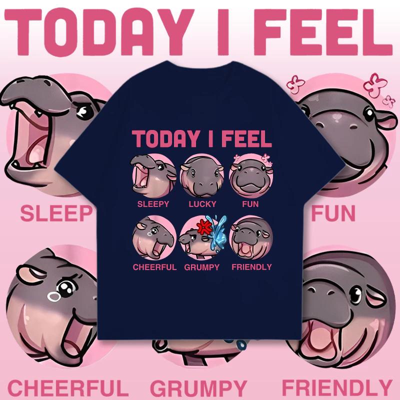 Футболка Moo Deng Tiny Baby Hippo Star Thailand Cute Pygmy Hippo Unisex для мужчин, женщин, детей, мальчиков и девочек с принтом, короткий рукав, круглый вырез S