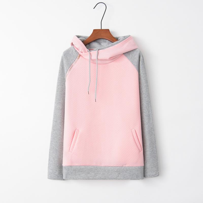 New 2020 Autumn/Winter Women's Patchwork Hooded Zipper Long Sleeve Hoodie, European American Style