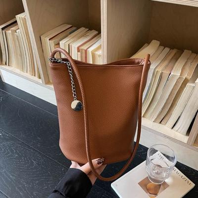 Teksturowana Damska Torba na Jedno Ramię - Wzór Liczi - Luksusowa Torba Bucket - Torebka