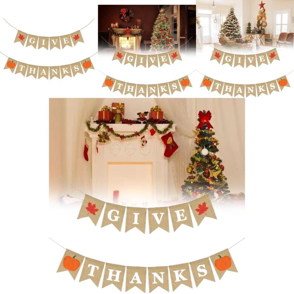 Holiday Banner Decor Pack With Jute Flags For Christmas Thanksgiving Celebrations
