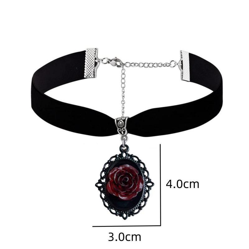 Gothic Resin Rose Velvet Choker Necklace
