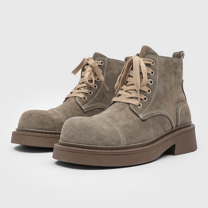 Mens Casual Chunky Sole Martin Boots Low-Cut Lace-Up Round Toe Workwear Style