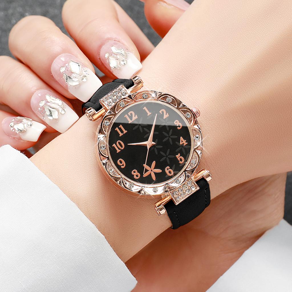 Women Flower Dial Watch Fashion Leather Band Quartz Wristwatches For Ladies Clock Reloj Mujer