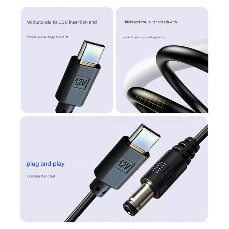 5.5x2.5mm Round End Power Cable with USB C Input, Center Positive Cord for Compatible Equipment, 1 Meter Length