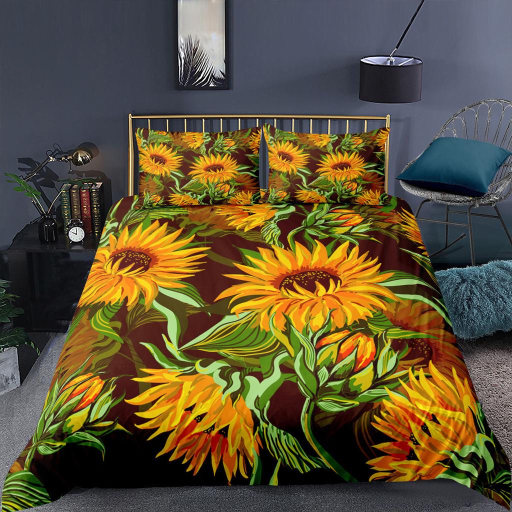 3D-Sonnenblumen-Serie Home-Bettwäsche-Set, Bettbezug und Kissenbezug, Australien/EU/US, Einzel-/Doppelbett, Full-Size-Heimdekoration