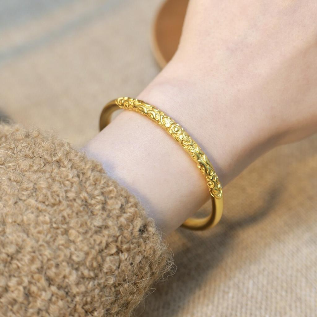 Curly Grass Pattern Bracelet for Women, Ancient Method Inheritance, Solid Ring Bracelet, Niche and High-end